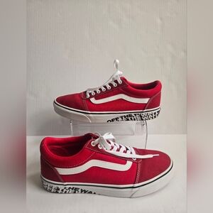 Vans Men's Red and White Sneakers. Size 10